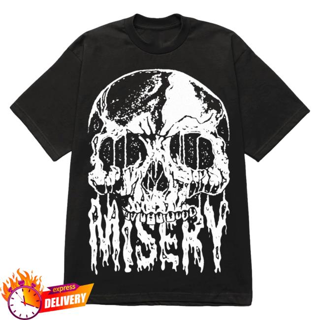 Official Misery Worldwide Skull Drip Graphic Print Black T-Shirt