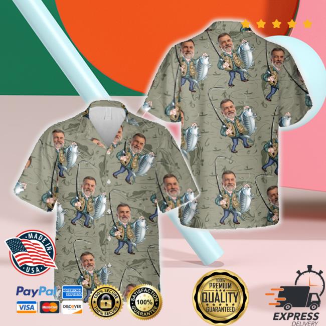 Funny Fishing Portrait - Personalized Fishing Hawaiian Sweater