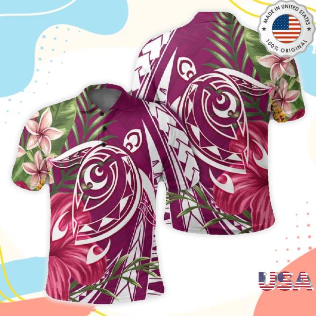 Hawaii Polynesian Turtle Tropical Hibiscus Plumeria Polo Shirt Pink - Hawaii Polo Sweaters