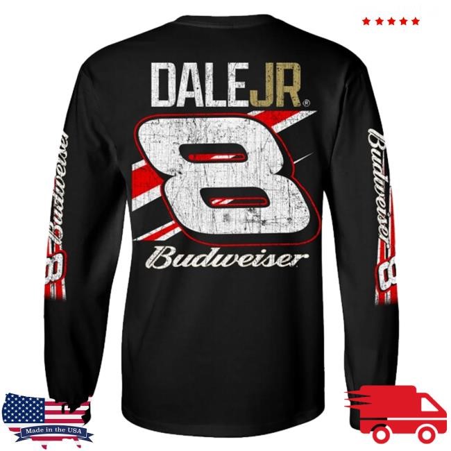 Official Shopjrnation Merch Dale Earnhardt Jr #8 Budweiser Long Sleeve Tee Shirt
